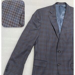 Hart Schaffner & Marx Blazer Mens 40R Blue Red Overcheck Plaid Double Vent
